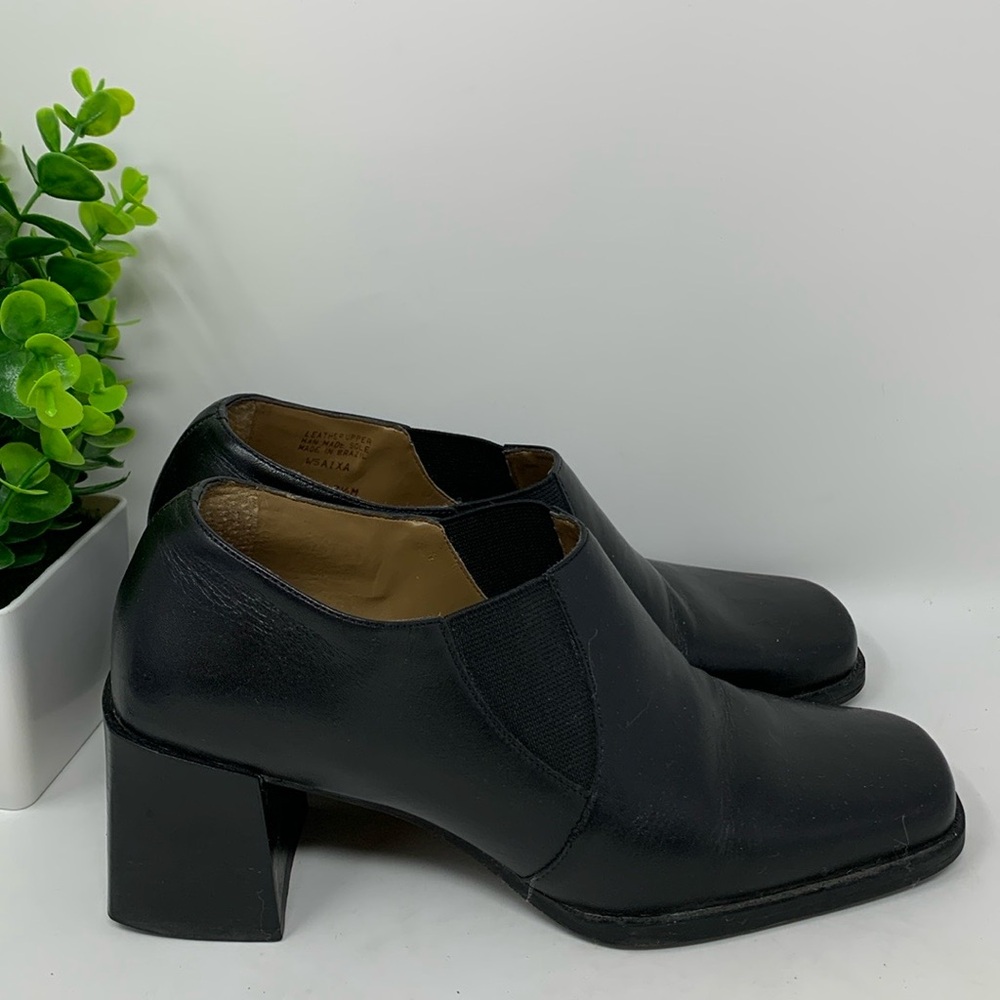 Vintage Westies Leather Y2K square toe block chunky heel booties, size 7.5